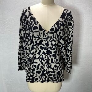 Josephine Chaus XL Womens Long Sleeve Abstract Print Top Silk Blend Knit Sweater